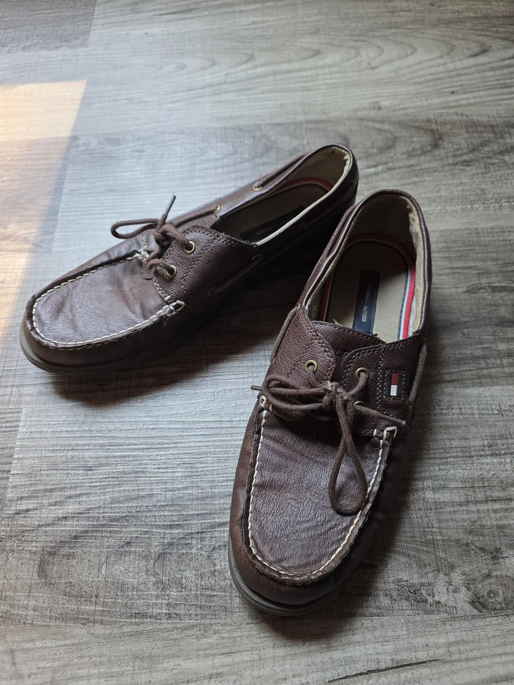 Tommy Hilfiger Men's Brown Leather Moc Toe Boat Shoes